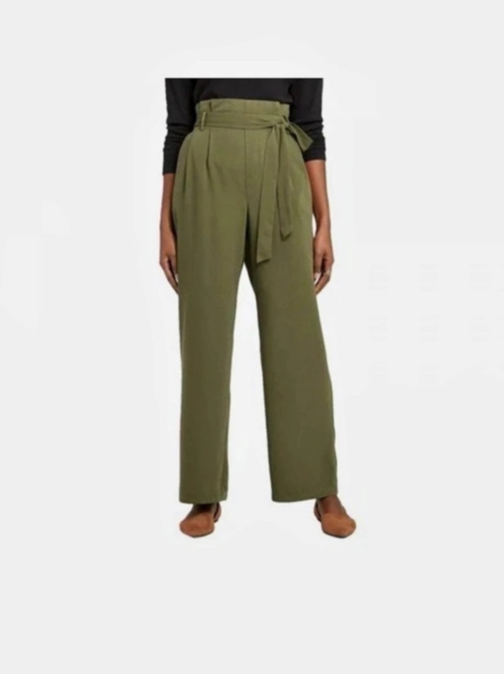 N New Day Wide Leg Pants Tie Waist in Green Size Medium NWT